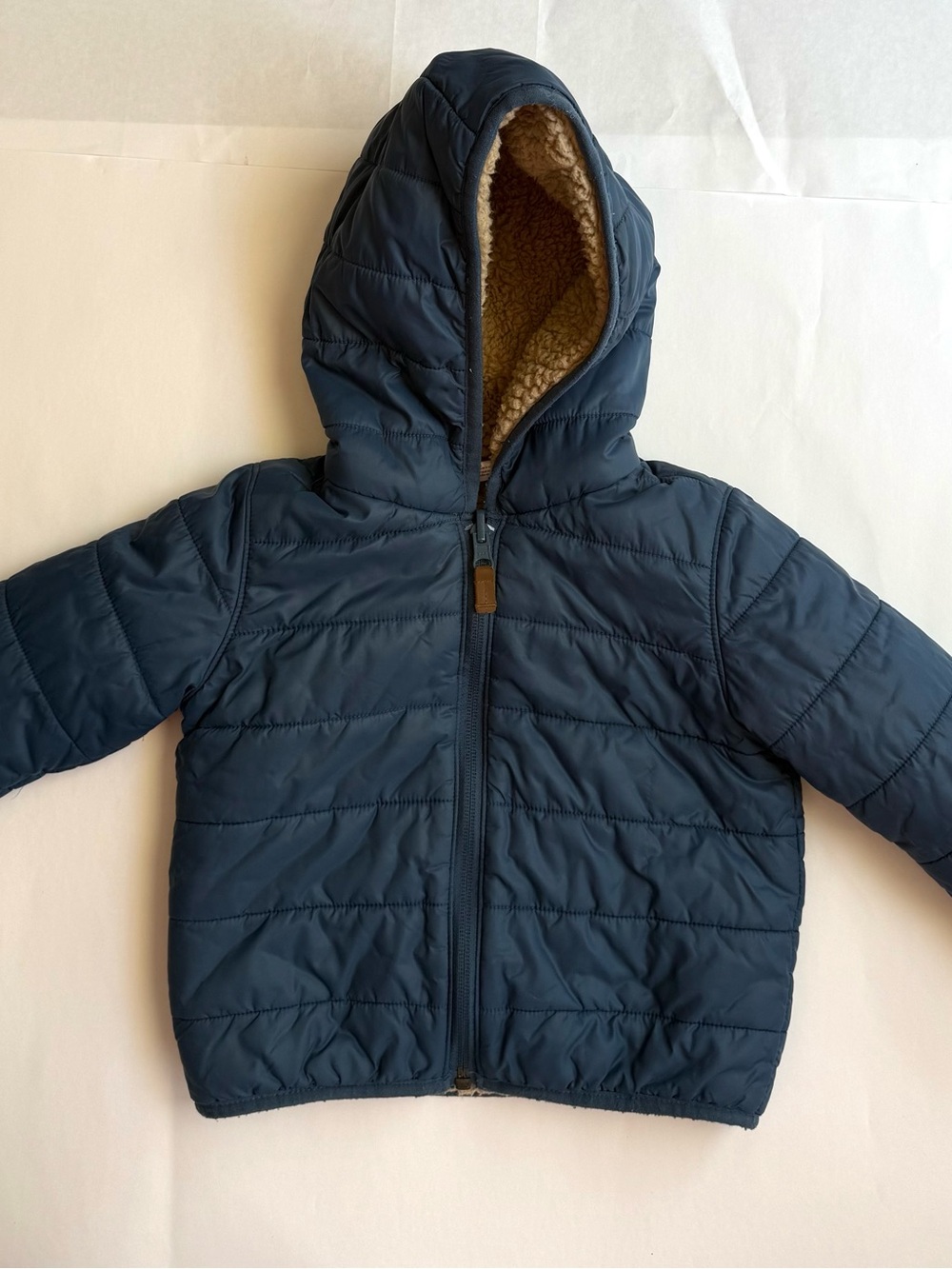 Carter’s Navy Quilted Hooded Puffer Jacket with Sherpa Lining Reversible
